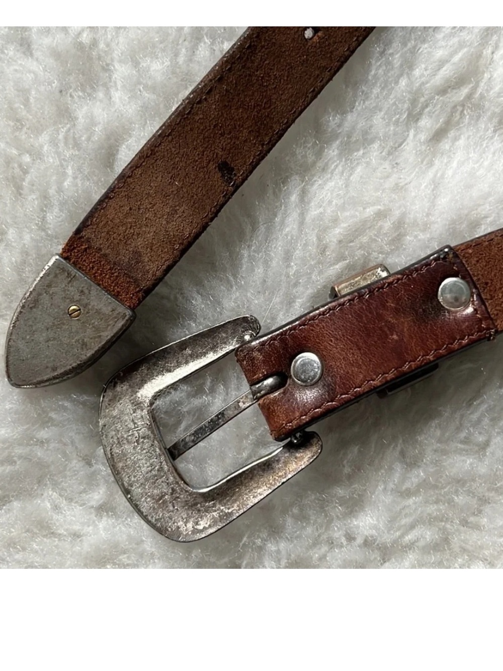 Vintage Frontier Line brown leather belt with fancy engraved buckle and end 32 - Picture 6 of 10